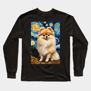 Pomeranian Dog Breed in a Van Gogh Starry Night Art Style Long Sleeve T-Shirt